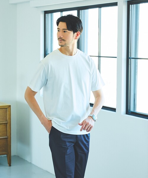 ABAHOUSE GRAY（アバハウスグレイ）の「【SMART CLOSET】シルケット天竺 クルーネック 半袖Tシャツ / 接触冷感 / 遮熱（Tシャツ/カットソー・メンズ・ネイビー/ブラック/ホワイト/グレイッシュベージュ/グリーン・44/46/48/50）」の17枚目の写真