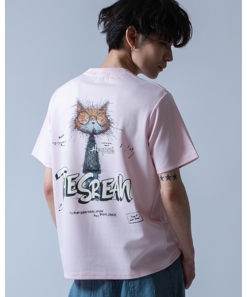 Crownor（クラウノアー）の「丸眼鏡キャットグラフィック 半袖Tシャツ（Tシャツ/カットソー・メンズ・ホワイト/ピンク/ブラック・LARGE/MEDIUM）」の2枚目の写真