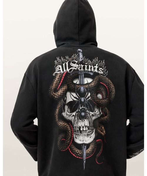 ALLSAINTS(オールセインツ)の「ARAKNID LONG SLEEVE COTTON HOODIE | ARAKNID 長袖 コットン フーディー(パーカー・メンズ・ブラック・S/M/L/XS)」の1枚目の写真