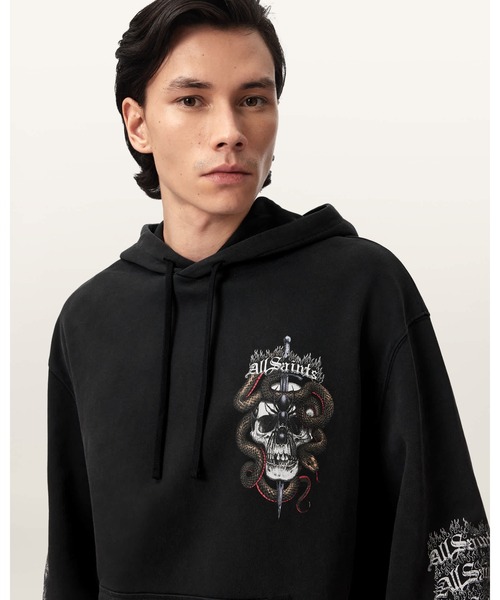 ALLSAINTS(オールセインツ)の「ARAKNID LONG SLEEVE COTTON HOODIE | ARAKNID 長袖 コットン フーディー(パーカー・メンズ・ブラック・S/M/L/XS)」の8枚目の写真