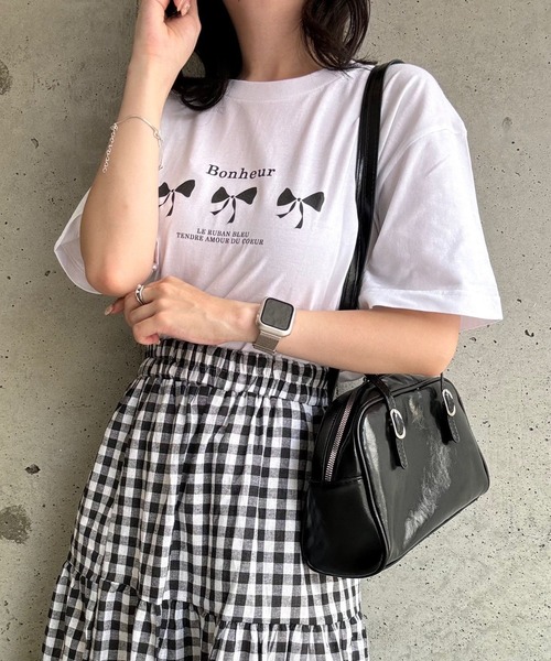 etta(エタ)の「キュートリボン半袖Tシャツ(Tシャツ/カットソー・レディース・ホワイト/ホワイト系その他・MEDIUM/LARGE)」の2枚目の写真