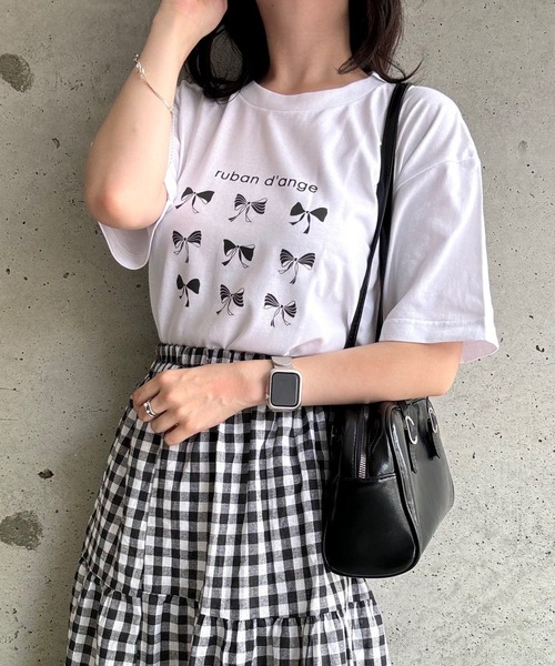 etta(エタ)の「キュートリボン半袖Tシャツ(Tシャツ/カットソー・レディース・ホワイト/ホワイト系その他・MEDIUM/LARGE)」の1枚目の写真