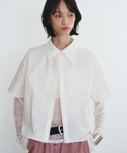 SOEMIN(ソミン)の「Purl short sleeve shirt/襟パール付き半袖シャツ(シャツ/ブラウス・レディース・ホワイト/ブラック/サックスブルー・FREE)」の2枚目の写真