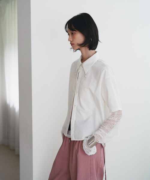 SOEMIN(ソミン)の「Purl short sleeve shirt/襟パール付き半袖シャツ(シャツ/ブラウス・レディース・ホワイト/ブラック/サックスブルー・FREE)」の5枚目の写真