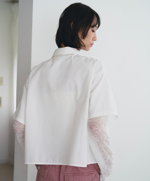 SOEMIN(ソミン)の「Purl short sleeve shirt/襟パール付き半袖シャツ(シャツ/ブラウス・レディース・ホワイト/ブラック/サックスブルー・FREE)」の6枚目の写真