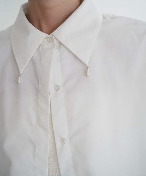 SOEMIN(ソミン)の「Purl short sleeve shirt/襟パール付き半袖シャツ(シャツ/ブラウス・レディース・ホワイト/ブラック/サックスブルー・FREE)」の8枚目の写真