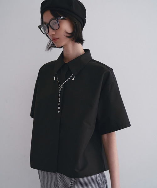 SOEMIN(ソミン)の「Purl short sleeve shirt/襟パール付き半袖シャツ(シャツ/ブラウス・レディース・ホワイト/ブラック/サックスブルー・FREE)」の12枚目の写真