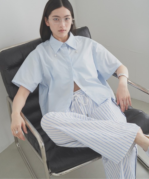 SOEMIN(ソミン)の「Purl short sleeve shirt/襟パール付き半袖シャツ(シャツ/ブラウス・レディース・ホワイト/ブラック/サックスブルー・FREE)」の22枚目の写真
