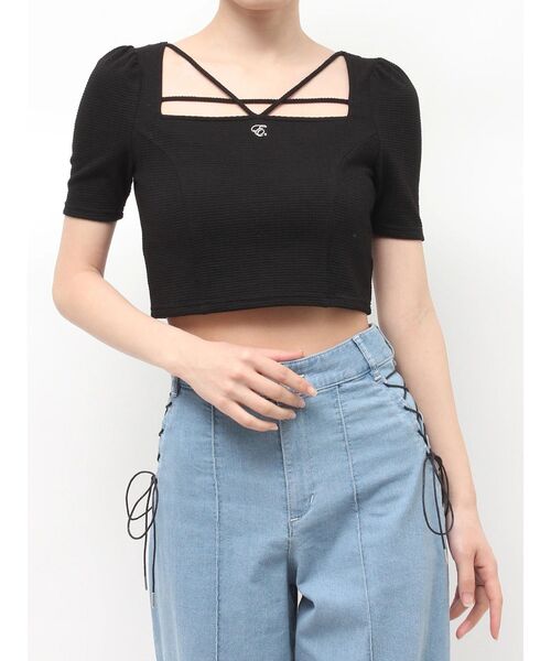 EATME(イートミー)の「ロゴ刺しゅうスクエアリブTOP(Tシャツ/カットソー・レディース・ブラック/オフホワイト/グリーン・MEDIUM/SMALL)」の2枚目の写真
