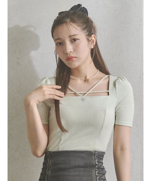 EATME(イートミー)の「ロゴ刺しゅうスクエアリブTOP(Tシャツ/カットソー・レディース・ブラック/オフホワイト/グリーン・MEDIUM/SMALL)」の4枚目の写真