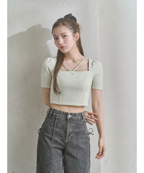 EATME(イートミー)の「ロゴ刺しゅうスクエアリブTOP(Tシャツ/カットソー・レディース・ブラック/オフホワイト/グリーン・MEDIUM/SMALL)」の12枚目の写真