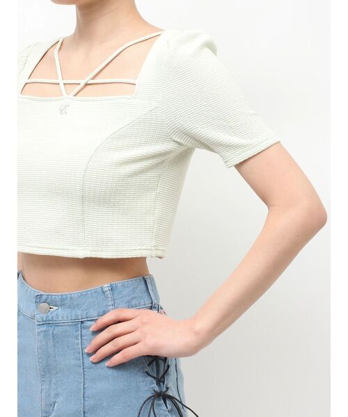 EATME(イートミー)の「ロゴ刺しゅうスクエアリブTOP(Tシャツ/カットソー・レディース・ブラック/オフホワイト/グリーン・MEDIUM/SMALL)」の8枚目の写真