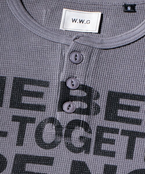 WHO'S WHO gallery(フーズフーギャラリー)の「メッセージワッフルヘンリーS/S TEE(Tシャツ/カットソー・レディース・チャコールグレー/ホワイト/サックスブルー/グレー・SMALL/MEDIUM)」の7枚目の写真
