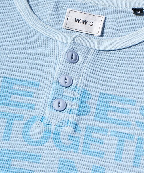 WHO'S WHO gallery(フーズフーギャラリー)の「メッセージワッフルヘンリーS/S TEE(Tシャツ/カットソー・レディース・チャコールグレー/ホワイト/サックスブルー/グレー・SMALL/MEDIUM)」の5枚目の写真