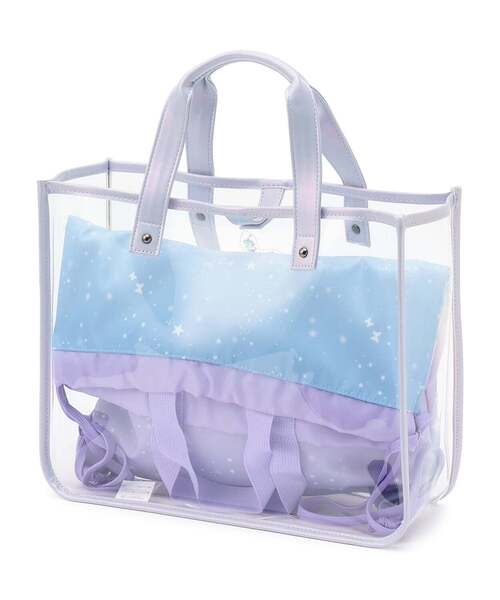 専用　ANGEL 透明バッグ ホワイト 紫 青 セール】【SWIM】ナップサックつき蓄光PVCバッグ【撥水加工】（バック