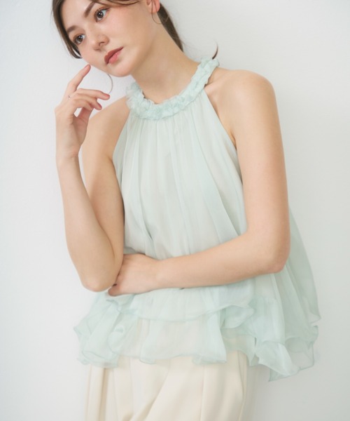 Lunea（ルネア）の「シアーホルターネックトップス / sheer halter-neck top（シャツ/ブラウス・レディース・ピンク/ブルー/アイボリー・FREE）」の2枚目の写真