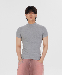 MAKEITTO（メイキット）の「ハーフネックスリムTシャツ_グレー（Tシャツ/カットソー）」