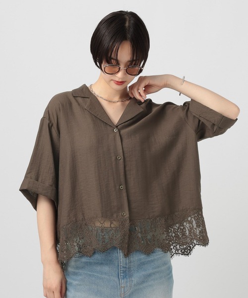 BAYFLOW（ベイフロー）の「[トレンドライク]レースコンビ半袖シャツ（シャツ/ブラウス・レディース・ブラウン/ライトブルー/オフホワイト・FREE）」の3枚目の写真