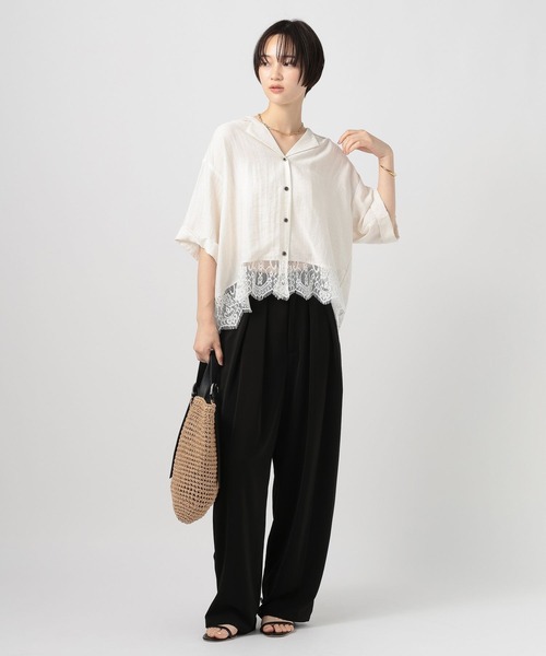 BAYFLOW（ベイフロー）の「[トレンドライク]レースコンビ半袖シャツ（シャツ/ブラウス・レディース・ブラウン/ライトブルー/オフホワイト・FREE）」の4枚目の写真