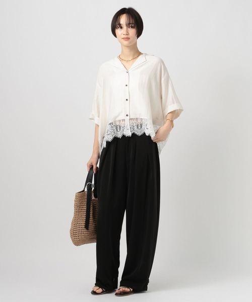 BAYFLOW（ベイフロー）の「[トレンドライク]レースコンビ半袖シャツ（シャツ/ブラウス・レディース・ブラウン/ライトブルー/オフホワイト・FREE）」の5枚目の写真