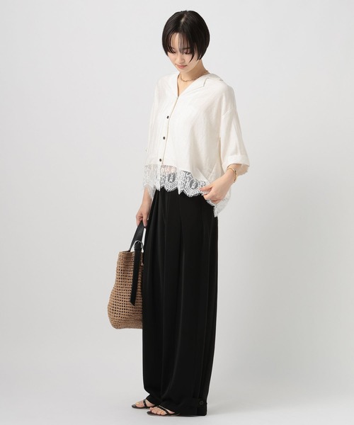 BAYFLOW（ベイフロー）の「[トレンドライク]レースコンビ半袖シャツ（シャツ/ブラウス・レディース・ブラウン/ライトブルー/オフホワイト・FREE）」の6枚目の写真