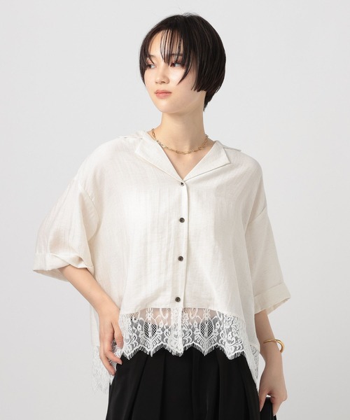 BAYFLOW（ベイフロー）の「[トレンドライク]レースコンビ半袖シャツ（シャツ/ブラウス・レディース・ブラウン/ライトブルー/オフホワイト・FREE）」の8枚目の写真