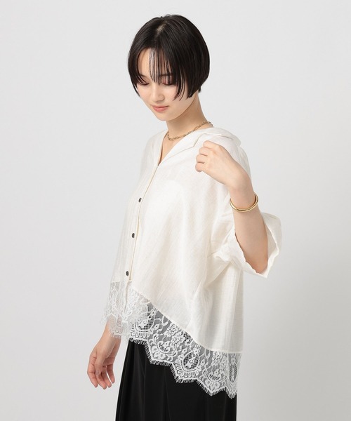 BAYFLOW（ベイフロー）の「[トレンドライク]レースコンビ半袖シャツ（シャツ/ブラウス・レディース・ブラウン/ライトブルー/オフホワイト・FREE）」の9枚目の写真