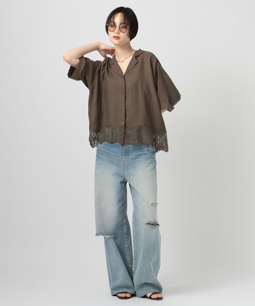 BAYFLOW（ベイフロー）の「[トレンドライク]レースコンビ半袖シャツ（シャツ/ブラウス・レディース・ブラウン/ライトブルー/オフホワイト・FREE）」の12枚目の写真