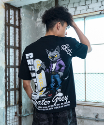 ラウドスケーター グレー ビッグプリント 半袖Tシャツ ブラック