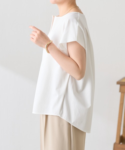 COLLAGE GALLARDAGALANTE（コラージュガリャルダガランテ）の「体型カバー/オフィスに使えるTシャツ/トリコットフレンチT/セットアップ可（Tシャツ/カットソー・レディース・ベージュ/ネイビー/オフホワイト・FREE）」の15枚目の写真