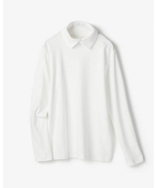DoCLASSE（ ドゥクラッセ）の「超長綿・衿付きハイネックカットソー（Tシャツ/カットソー・レディース・ブラック×ホワイト/ブルーグレー/ブルー/グリーン/ブラック/オフホワイト/ライトオレンジ系/ダークネイビー/サーモンピンク・S/M/L/LL/XL/3L）」の11枚目の写真