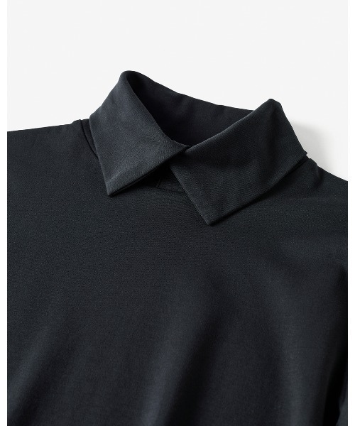 DoCLASSE（ ドゥクラッセ）の「超長綿・衿付きハイネックカットソー（Tシャツ/カットソー・レディース・ブラック×ホワイト/ブルーグレー/ブルー/グリーン/ブラック/オフホワイト/ライトオレンジ系/ダークネイビー/サーモンピンク・S/M/L/LL/XL/3L）」の14枚目の写真