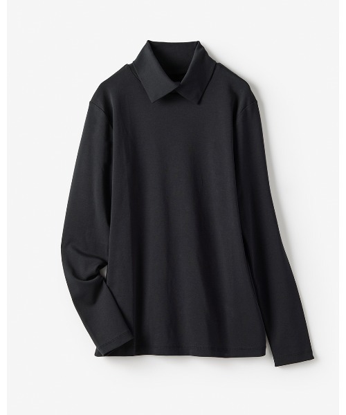 DoCLASSE（ ドゥクラッセ）の「超長綿・衿付きハイネックカットソー（Tシャツ/カットソー・レディース・ブラック×ホワイト/ブルーグレー/ブルー/グリーン/ブラック/オフホワイト/ライトオレンジ系/ダークネイビー/サーモンピンク・S/M/L/LL/XL/3L）」の17枚目の写真