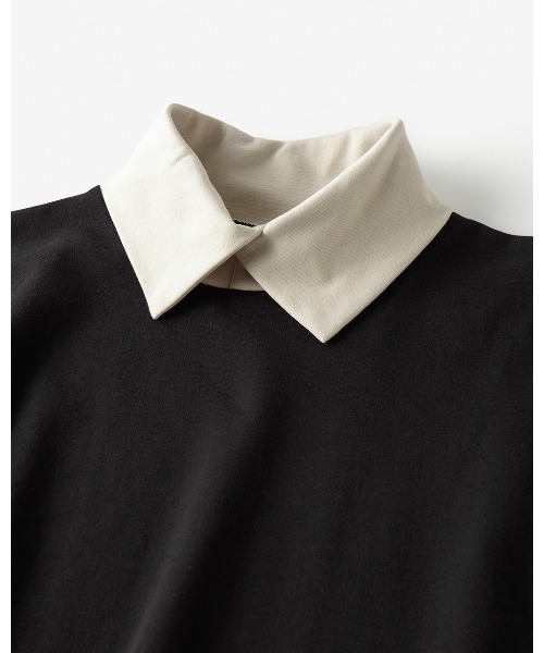 DoCLASSE（ ドゥクラッセ）の「超長綿・衿付きハイネックカットソー（Tシャツ/カットソー・レディース・ブラック×ホワイト/ブルーグレー/ブルー/グリーン/ブラック/オフホワイト/ライトオレンジ系/ダークネイビー/サーモンピンク・S/M/L/LL/XL/3L）」の18枚目の写真