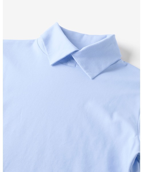 DoCLASSE（ ドゥクラッセ）の「超長綿・衿付きハイネックカットソー（Tシャツ/カットソー・レディース・ブラック×ホワイト/ブルーグレー/ブルー/グリーン/ブラック/オフホワイト/ライトオレンジ系/ダークネイビー/サーモンピンク・S/M/L/LL/XL/3L）」の22枚目の写真