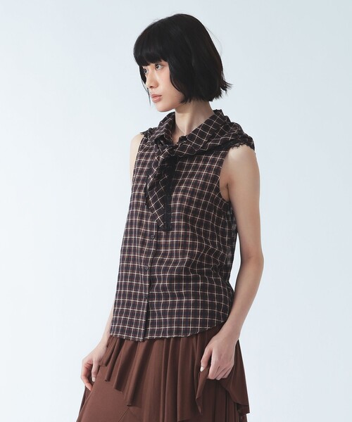 Ray BEAMS(レイビームス)の「チェック バブーシュカ ノースリーブ シャツ(シャツ/ブラウス・レディース・ブラック/ブラウン・ONE SIZE)」の12枚目の写真