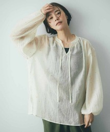 ＩＥＤＩＴ　スクエアドット刺しゅうが大人っぽい　ルーズフィットシアーブラウス