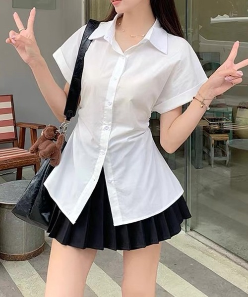 Chiina（チーナ）の「【Chiina】ヴィンテージライク半袖シャツ（シャツ/ブラウス・レディース・ネイビー/ブラック/ホワイト・FREE）」の2枚目の写真