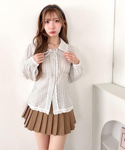 Loueme（ルエム）の「ロングスリーブチェックレースブラウス（シャツ/ブラウス・レディース・ネイビー/ブラック/アイボリー・FREE）」の10枚目の写真
