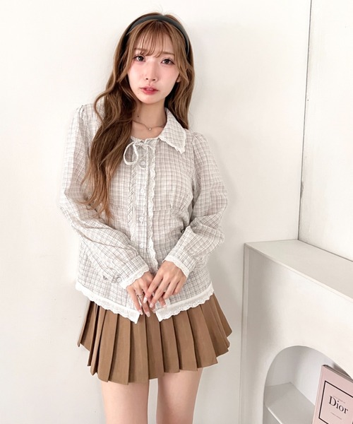 Loueme（ルエム）の「ロングスリーブチェックレースブラウス（シャツ/ブラウス・レディース・ネイビー/ブラック/アイボリー・FREE）」の11枚目の写真