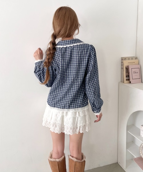 Loueme（ルエム）の「ロングスリーブチェックレースブラウス（シャツ/ブラウス・レディース・ネイビー/ブラック/アイボリー・FREE）」の22枚目の写真
