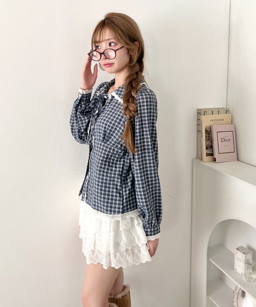 Loueme（ルエム）の「ロングスリーブチェックレースブラウス（シャツ/ブラウス・レディース・ネイビー/ブラック/アイボリー・FREE）」の21枚目の写真