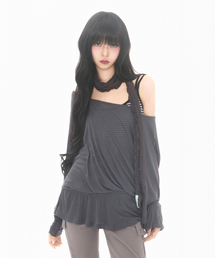 SHEER OFF-SHOULDER SLEEVE CHARCOAL