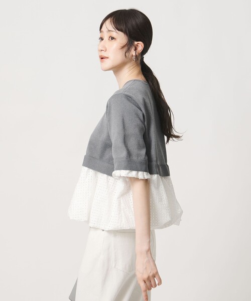 UNITED ARROWS（ユナイテッドアローズ）の「カットワーク バルーン シルエット ニット ‐ウォッシャブル‐（ニット/セーター・レディース・ネイビー/グレー系/ブラック・FREE）」の3枚目の写真