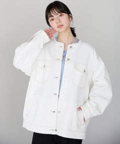 ホワイトデニムジャケット パール装飾付き セール】オーバーサイズ アイコンデニムジャケット ホワイト（デニム