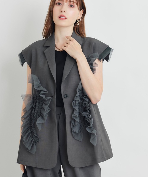 PICCIN PERLA(ピッチンペルラ)の「チュールジレ(ベスト・レディース・チャコールグレー/ブラック・M)」の1枚目の写真