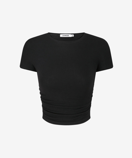 LIE MEQUE(リメーク)の「サイドシャーリングクロップTシャツブラック(Tシャツ/カットソー・レディース・ブラック・FREE)」の3枚目の写真