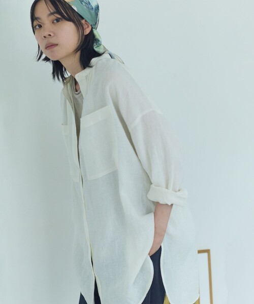 LOISIR（ロワズィール）の「ライトグランジリネンチュニックブラウス（チュニック・レディース・ラベンダー/オフホワイト・FREE）」の4枚目の写真