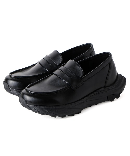 Midland FootWears(ミッドランド フットウエアーズ)の「【+6.5cm厚底】スタイルアップ ボリュームソール コインローファー / Midland Footwears 000017(ローファー・メンズ・ブラック・S/M/L)」の2枚目の写真