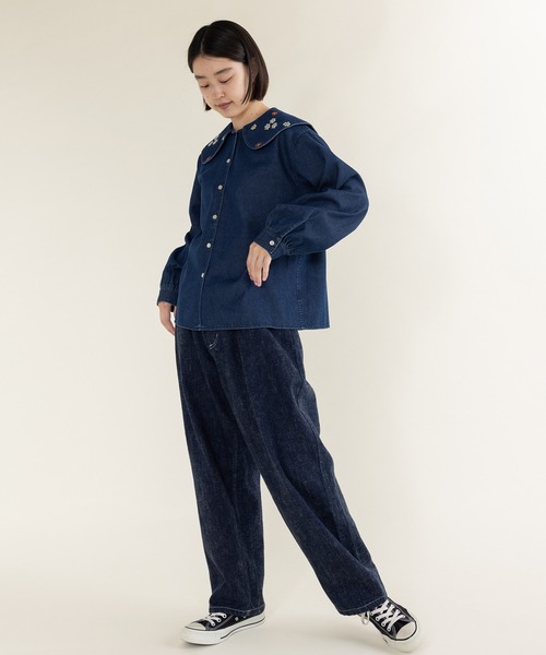 PAR ICI(パーリッシィ)の「アリッサム刺繍 フラットカラーブラウス(シャツ/ブラウス・レディース・ネイビー/ホワイト・FREE)」の10枚目の写真